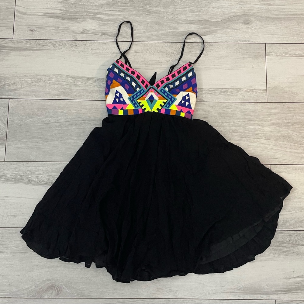 Mara Hoffman Black Skirt Colorblock Embroidered Bust Mini Dress